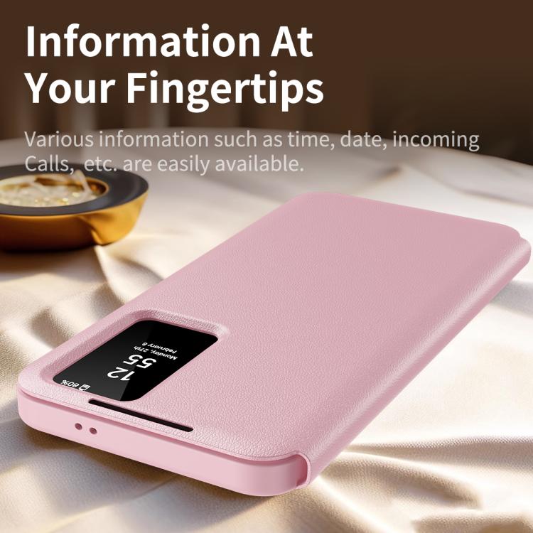 For Samsung Galaxy S24 Ultra 5G Smart View Window Leather Phone Case with Card Slot(Pink) - Galaxy S24 Ultra 5G Cases by buy2fix | Online Shopping UK | buy2fix
