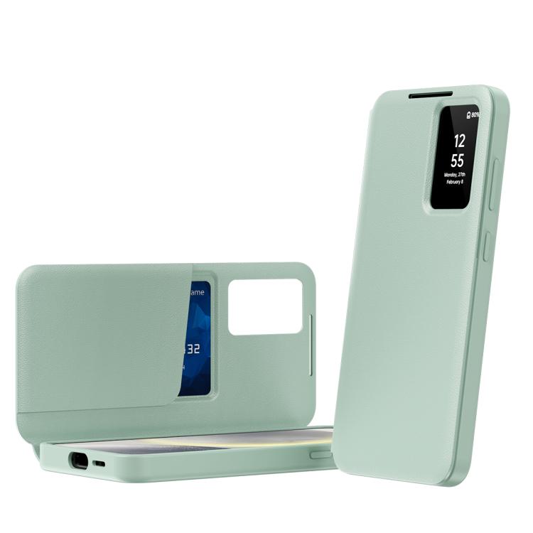 For Samsung Galaxy S25 5G Smart View Window Leather Phone Case with Card Slot(Green) - Galaxy S25 5G Cases by buy2fix | Online Shopping UK | buy2fix