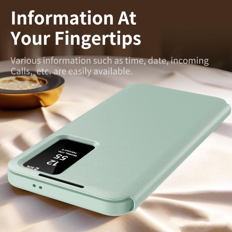 For Samsung Galaxy S25 5G Smart View Window Leather Phone Case with Card Slot(Green) - Galaxy S25 5G Cases by buy2fix | Online Shopping UK | buy2fix