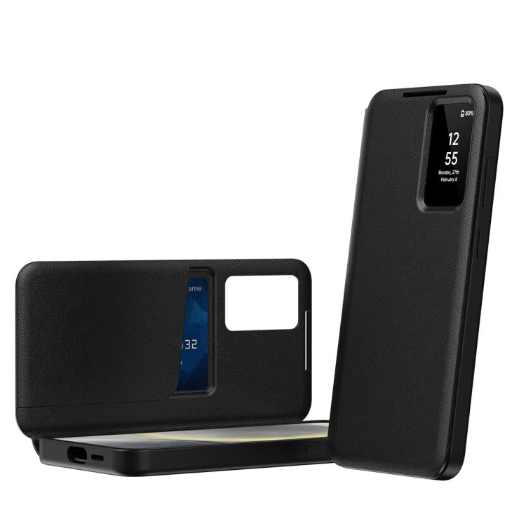 For Samsung Galaxy S25+ 5G Smart View Window Leather Phone Case with Card Slot(Black) - Galaxy S25+ 5G Cases by buy2fix | Online Shopping UK | buy2fix