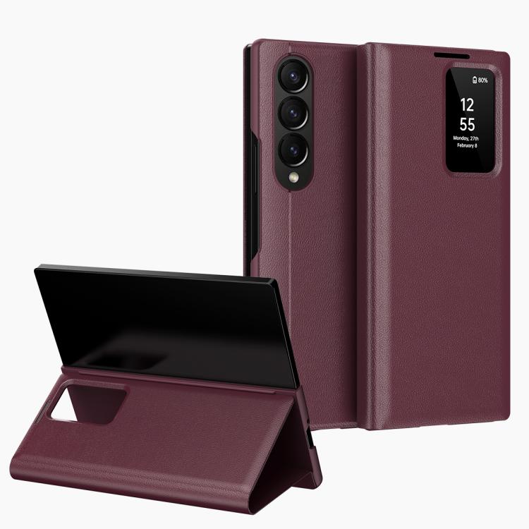 For Samsung Galaxy Z Fold3 5G Smart View Window Leather Phone Case with Card Slot(Red) - Galaxy Phone Cases by buy2fix | Online Shopping UK | buy2fix