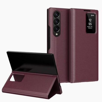 For Samsung Galaxy Z Fold3 5G Smart View Window Leather Phone Case with Card Slot(Red) - Galaxy Phone Cases by buy2fix | Online Shopping UK | buy2fix