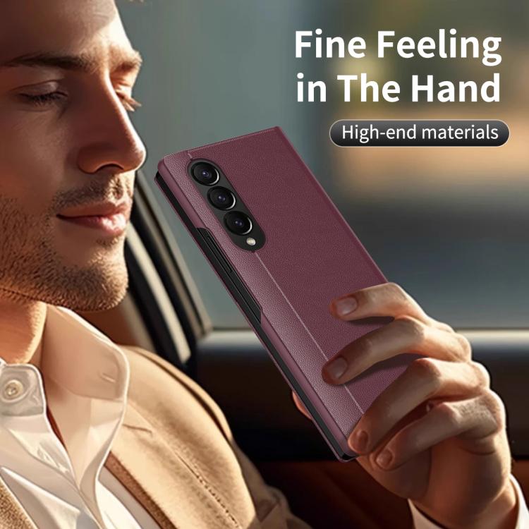 For Samsung Galaxy Z Fold3 5G Smart View Window Leather Phone Case with Card Slot(Red) - Galaxy Phone Cases by buy2fix | Online Shopping UK | buy2fix