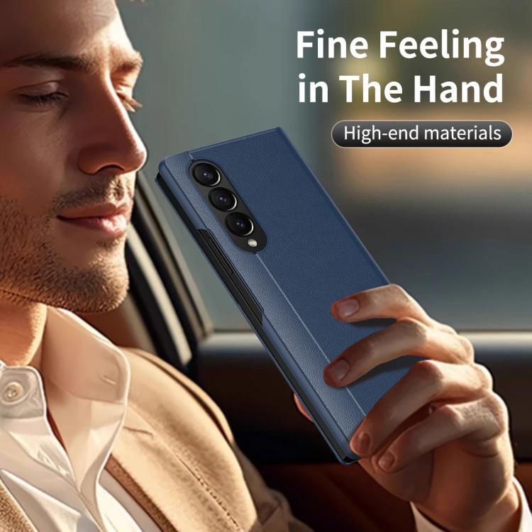 For Samsung Galaxy Z Fold4 Smart View Window Leather Phone Case with Card Slot(Blue) - Galaxy Z Fold4 5G Cases by buy2fix | Online Shopping UK | buy2fix