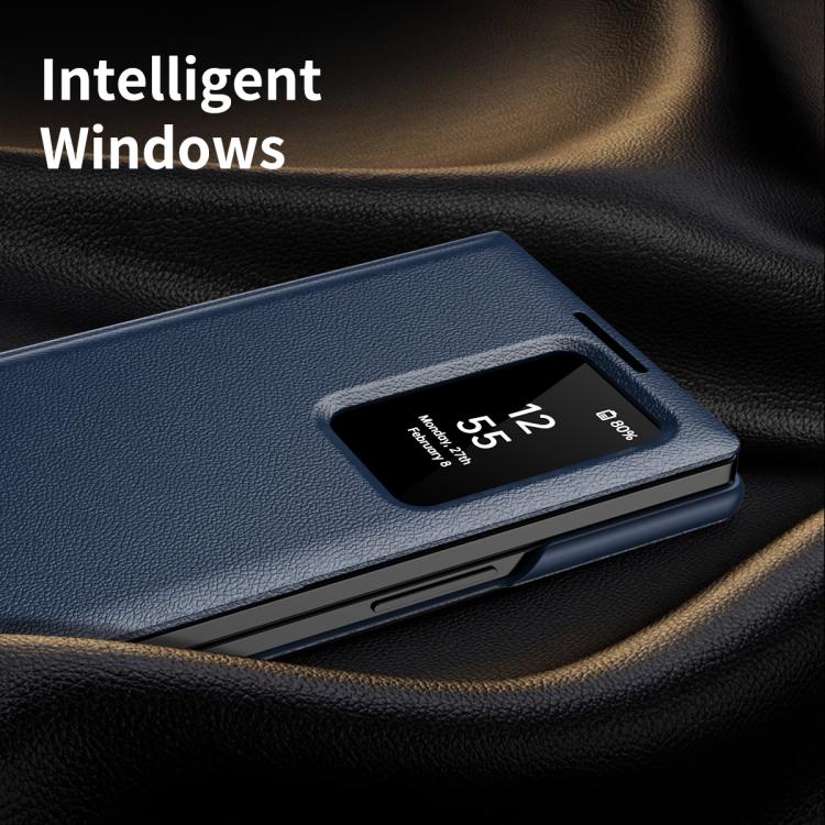 For Samsung Galaxy Z Fold4 Smart View Window Leather Phone Case with Card Slot(Blue) - Galaxy Z Fold4 5G Cases by buy2fix | Online Shopping UK | buy2fix