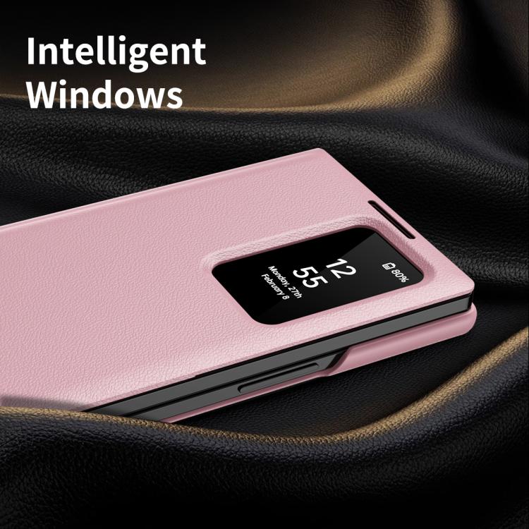For Samsung Galaxy Z Fold4 Smart View Window Leather Phone Case with Card Slot(Pink) - Galaxy Z Fold4 5G Cases by buy2fix | Online Shopping UK | buy2fix