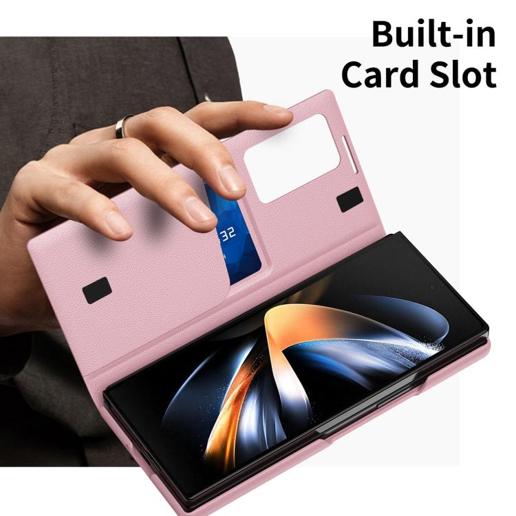For Samsung Galaxy Z Fold4 Smart View Window Leather Phone Case with Card Slot(Pink) - Galaxy Z Fold4 5G Cases by buy2fix | Online Shopping UK | buy2fix