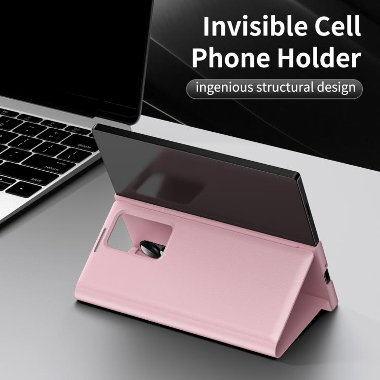 For Samsung Galaxy Z Fold4 Smart View Window Leather Phone Case with Card Slot(Pink) - Galaxy Z Fold4 5G Cases by buy2fix | Online Shopping UK | buy2fix