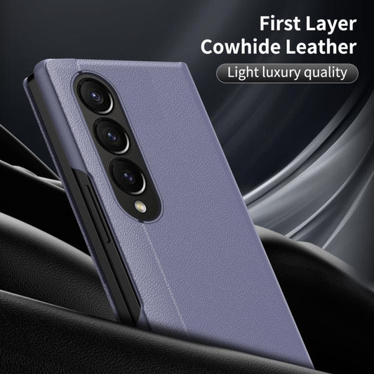 For Samsung Galaxy Z Fold4 Smart View Window Leather Phone Case with Card Slot(Purple) - Galaxy Z Fold4 5G Cases by buy2fix | Online Shopping UK | buy2fix