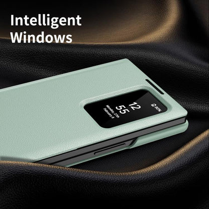 For Samsung Galaxy Z Fold4 Smart View Window Leather Phone Case with Card Slot(Green) - Galaxy Z Fold4 5G Cases by buy2fix | Online Shopping UK | buy2fix