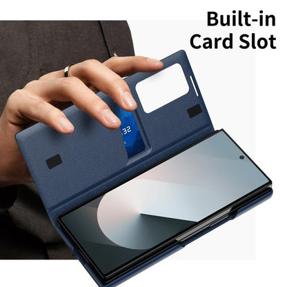 For Samsung Galaxy Z Fold5 5G Smart View Window Leather Phone Case with Card Slot(Blue) - Galaxy Z Fold5 Cases by buy2fix | Online Shopping UK | buy2fix