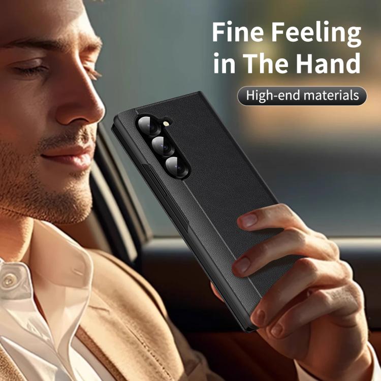 For Samsung Galaxy Z Fold5 5G Smart View Window Leather Phone Case with Card Slot(Black) - Galaxy Z Fold5 Cases by buy2fix | Online Shopping UK | buy2fix