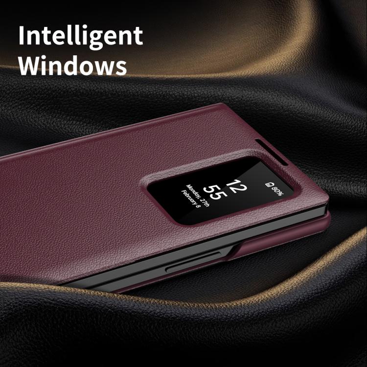 For Samsung Galaxy Z Fold5 5G Smart View Window Leather Phone Case with Card Slot(Red) - Galaxy Z Fold5 Cases by buy2fix | Online Shopping UK | buy2fix