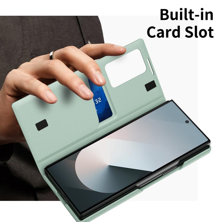 For Samsung Galaxy Z Fold5 5G Smart View Window Leather Phone Case with Card Slot(Green) - Galaxy Z Fold5 Cases by buy2fix | Online Shopping UK | buy2fix