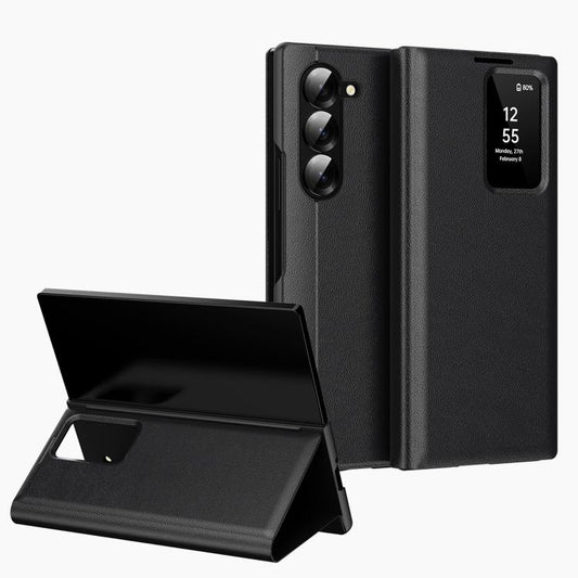 For Samsung Galaxy Z Fold6 5G Smart View Window Leather Phone Case with Card Slot(Black) - Galaxy Z Fold6 5G Cases by buy2fix | Online Shopping UK | buy2fix