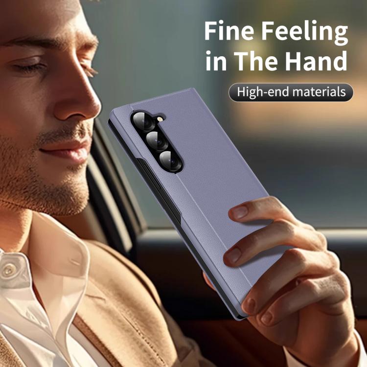 For Samsung Galaxy Z Fold6 5G Smart View Window Leather Phone Case with Card Slot(Purple) - Galaxy Z Fold6 5G Cases by buy2fix | Online Shopping UK | buy2fix