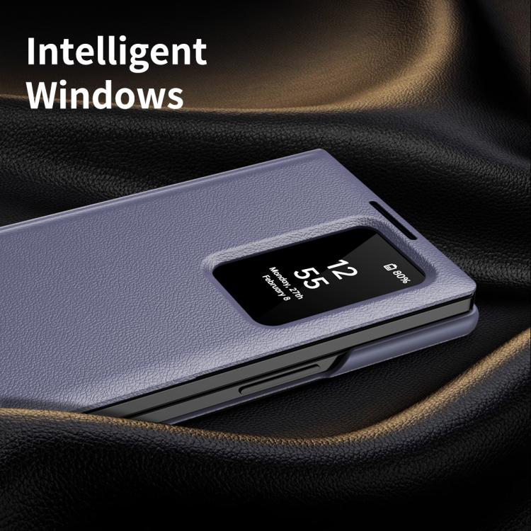 For Samsung Galaxy Z Fold6 5G Smart View Window Leather Phone Case with Card Slot(Purple) - Galaxy Z Fold6 5G Cases by buy2fix | Online Shopping UK | buy2fix