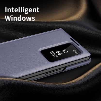 For Samsung Galaxy Z Fold6 5G Smart View Window Leather Phone Case with Card Slot(Purple) - Galaxy Z Fold6 5G Cases by buy2fix | Online Shopping UK | buy2fix