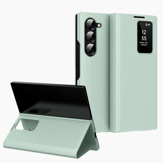 For Samsung Galaxy Z Fold6 5G Smart View Window Leather Phone Case with Card Slot(Green) - Galaxy Z Fold6 5G Cases by buy2fix | Online Shopping UK | buy2fix