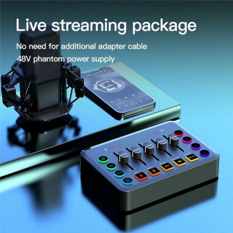 F9 48V Live Streaming Sound Card Audio Mixer Power Voice Changer with RGB Light(Black) - Live Sound Effects Processors by buy2fix | Online Shopping UK | buy2fix