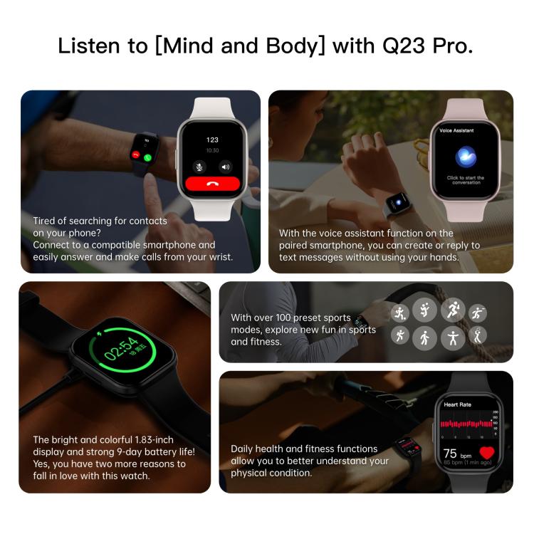 Q23 Pro 1.83 inch Color Screen IP68 Waterproof Bluetooth Call Smart Watch, Support Health Monitoring(White) - Smart Watches by buy2fix | Online Shopping UK | buy2fix