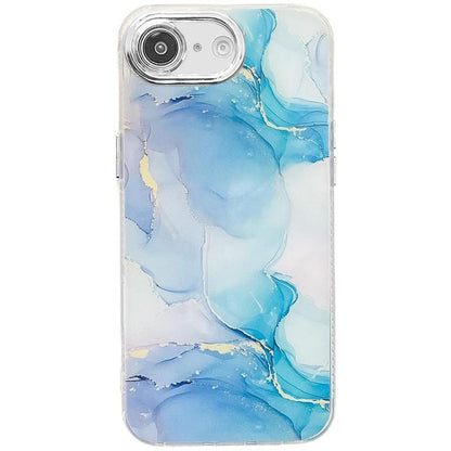 For iPhone 16e Electroplated Marble Texture Phone Case(Blue Green M9) - iPhone 16e Cases by buy2fix | Online Shopping UK | buy2fix