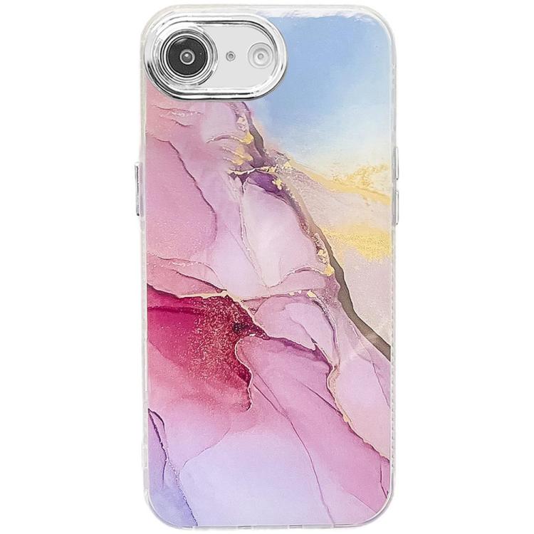 For iPhone 16e Electroplated Marble Texture Phone Case(Gold Pink Red M12) - iPhone 16e Cases by buy2fix | Online Shopping UK | buy2fix