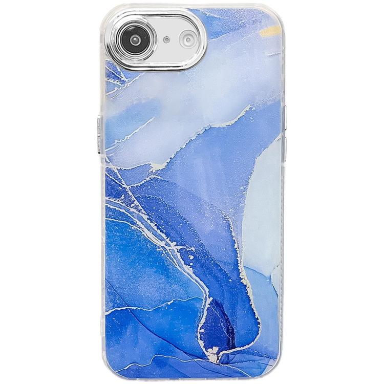 For iPhone 16e Electroplated Marble Texture Phone Case(Dark Blue M16) - iPhone 16e Cases by buy2fix | Online Shopping UK | buy2fix