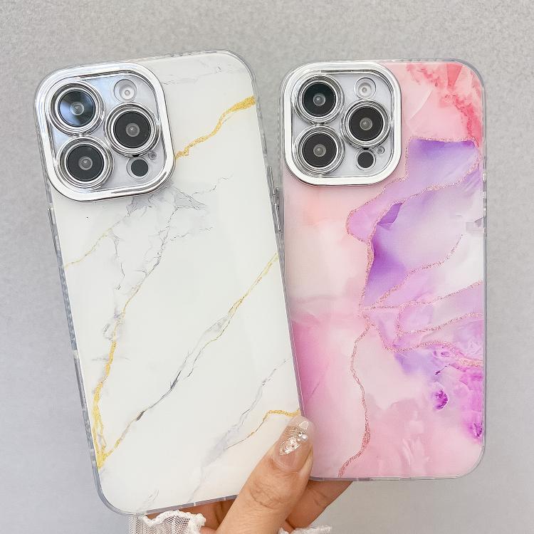 For iPhone 16e Electroplated Marble Texture Phone Case(Navy Blue M17) - iPhone 16e Cases by buy2fix | Online Shopping UK | buy2fix