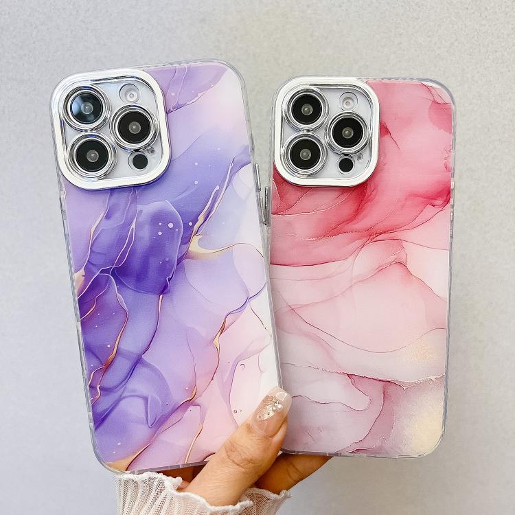 For iPhone 16e Electroplated Marble Texture Phone Case(Purple Blue M18) - iPhone 16e Cases by buy2fix | Online Shopping UK | buy2fix