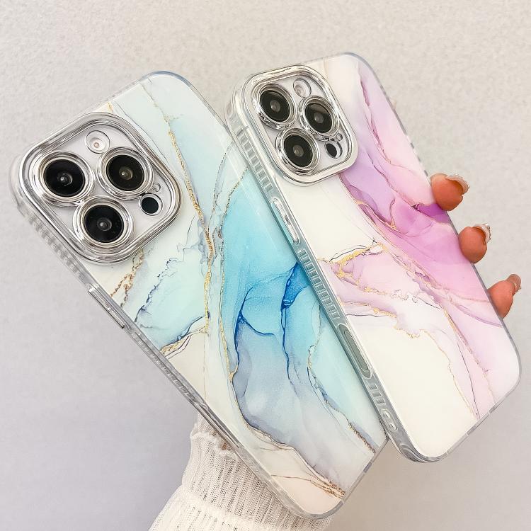 For iPhone 16e Electroplated Marble Texture Phone Case(Purple M3) - iPhone 16e Cases by buy2fix | Online Shopping UK | buy2fix