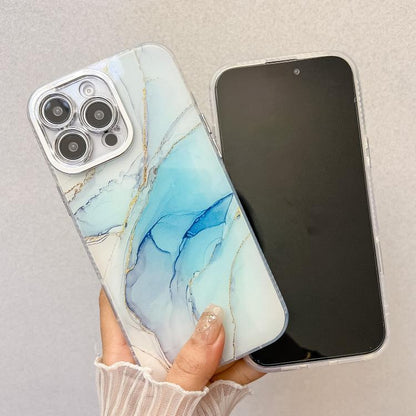 For iPhone 16e Electroplated Marble Texture Phone Case(Light Blue M5) - iPhone 16e Cases by buy2fix | Online Shopping UK | buy2fix