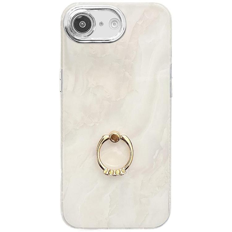For iPhone 16e Electroplated Marble Texture Ring Holder Phone Case(White S8) - iPhone 16e Cases by buy2fix | Online Shopping UK | buy2fix