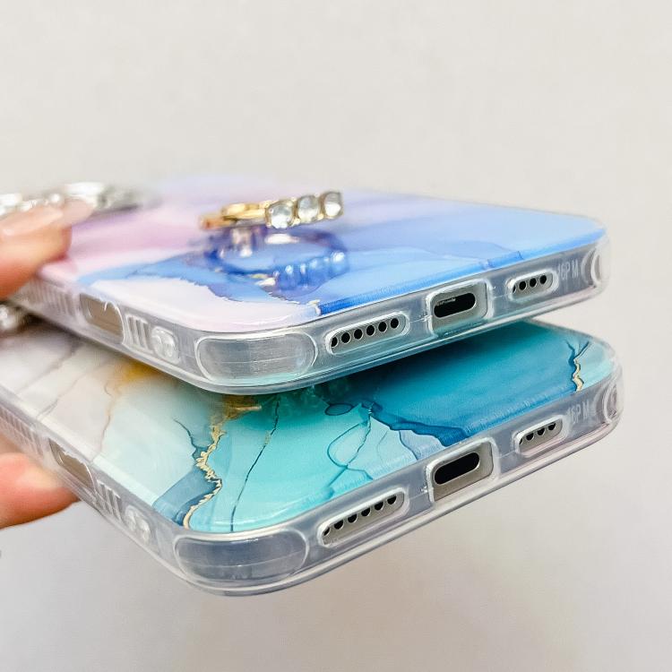 For iPhone 16e Electroplated Marble Texture Ring Holder Phone Case(Pink S2) - iPhone 16e Cases by buy2fix | Online Shopping UK | buy2fix