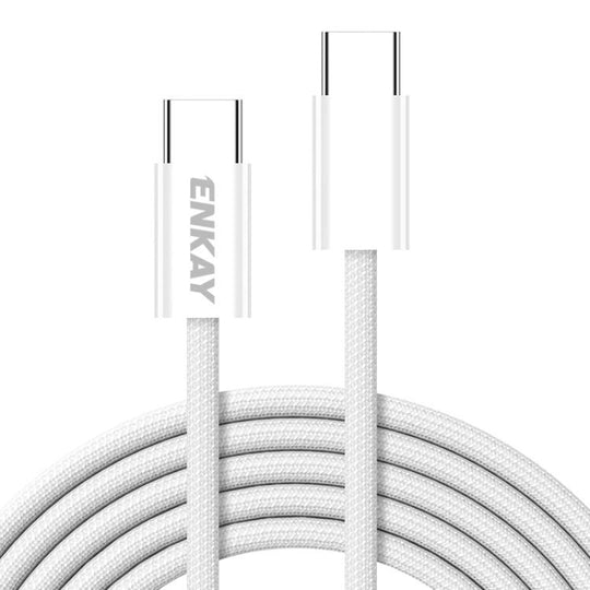 ENKAY CB174 Candy Color 60W USB-C / Type-C to Type-C Charging Data Cable, Length:1.5m(White)