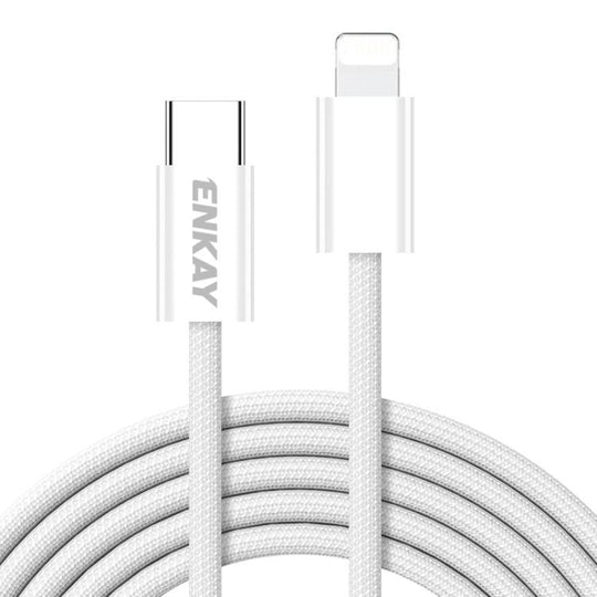 ENKAY CB175 Candy Color PD 27W USB-C / Type-C to 8 Pin Charging Data Cable, Length:2m(White)