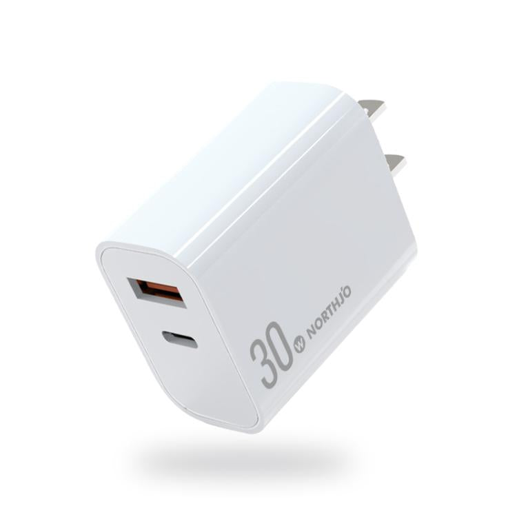 NORTHJO NOPD3002 USB-C / Type-C PD 30W + QC3.0 USB Dual Port Wall Fast Charger US Plug(White) - USB Charger by NORTHJO | Online Shopping UK | buy2fix