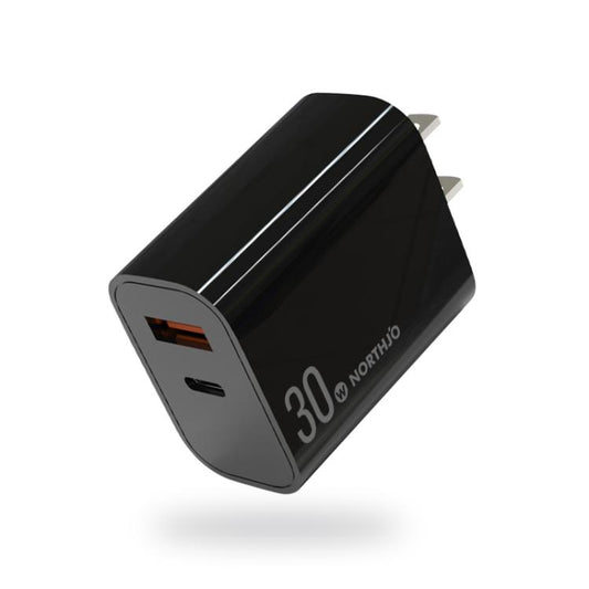 NORTHJO NOPD3002 USB-C / Type-C PD 30W + QC3.0 USB Dual Port Wall Fast Charger US Plug(Black) - USB Charger by NORTHJO | Online Shopping UK | buy2fix