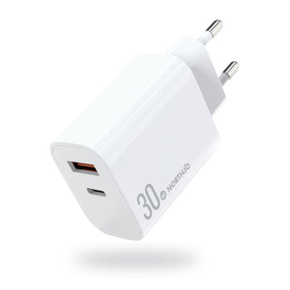 NORTHJO NOPD3002 USB-C / Type-C PD 30W + QC3.0 USB Dual Port Wall Fast Charger EU Plug(White) - USB Charger by NORTHJO | Online Shopping UK | buy2fix