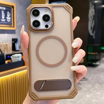 For iPhone 16 Pro Skin Feel Frameless MagSafe PC Phone Case with Fold Holder(Desert Gold) - iPhone 16 Pro Cases by buy2fix | Online Shopping UK | buy2fix