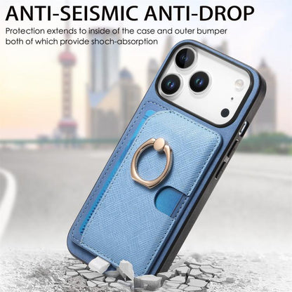 For iPhone 17 Pro Retro Cross Leather Ring Side Insert Card Bag MagSafe Phone Case(Blue) - iPhone 17 Pro Cases by buy2fix | Online Shopping UK | buy2fix
