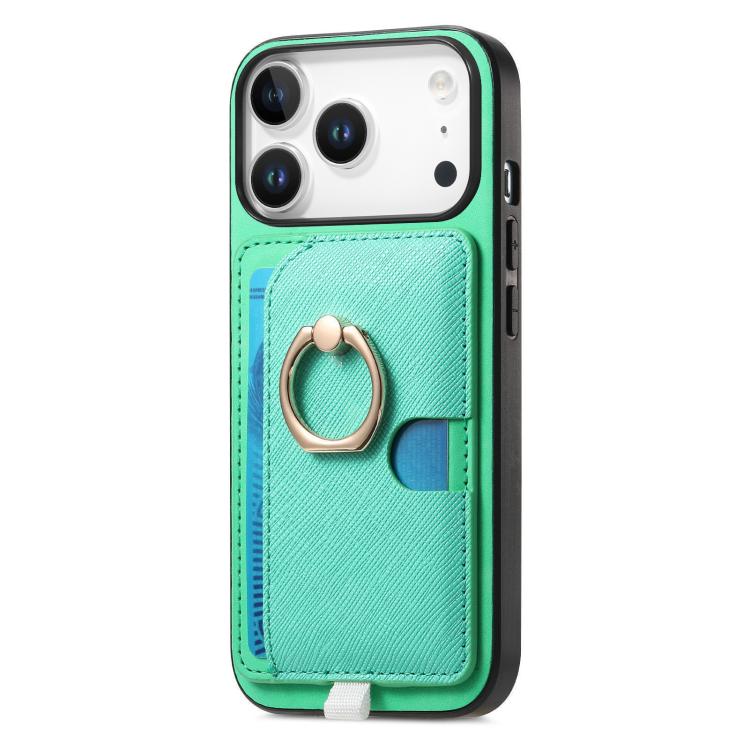 For iPhone 17 Pro Retro Cross Leather Ring Side Insert Card Bag MagSafe Phone Case(Green) - iPhone 17 Pro Cases by buy2fix | Online Shopping UK | buy2fix
