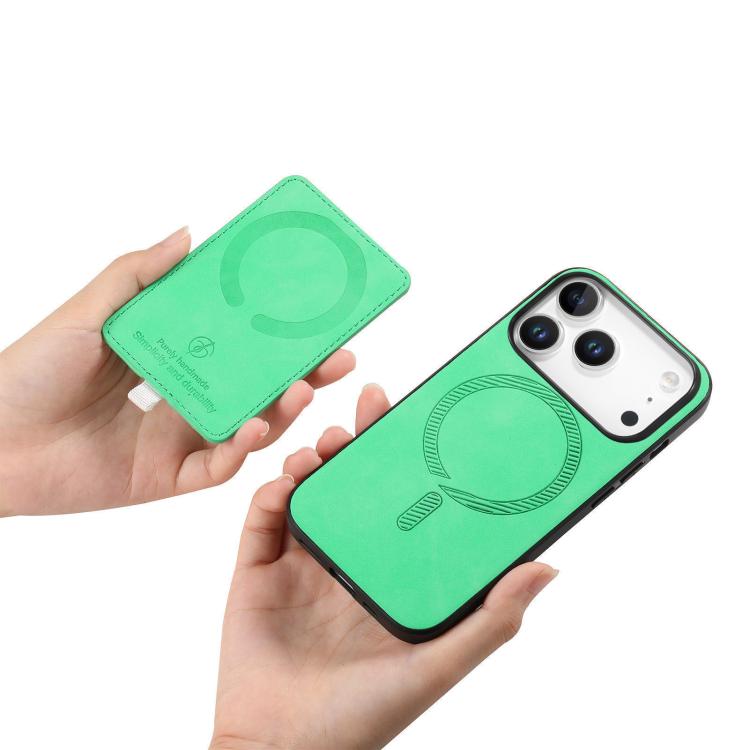 For iPhone 17 Pro Retro Cross Leather Ring Side Insert Card Bag MagSafe Phone Case(Green) - iPhone 17 Pro Cases by buy2fix | Online Shopping UK | buy2fix