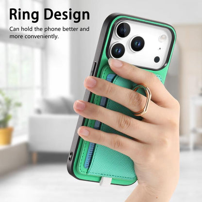 For iPhone 17 Pro Retro Cross Leather Ring Side Insert Card Bag MagSafe Phone Case(Green) - iPhone 17 Pro Cases by buy2fix | Online Shopping UK | buy2fix