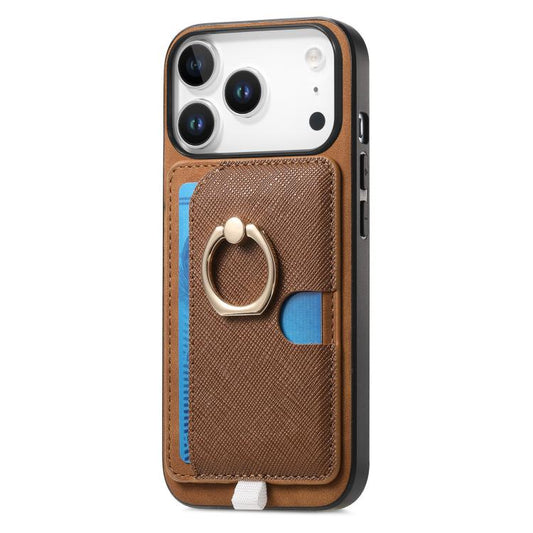 For iPhone 17 Pro Retro Cross Leather Ring Side Insert Card Bag MagSafe Phone Case(Brown) - iPhone 17 Pro Cases by buy2fix | Online Shopping UK | buy2fix