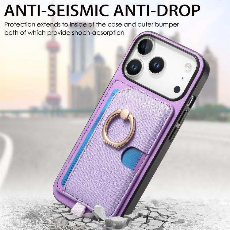 For iPhone 17 Pro Max Retro Cross Leather Ring Side Insert Card Bag MagSafe Phone Case(Purple) - iPhone 17 Pro Max Cases by buy2fix | Online Shopping UK | buy2fix