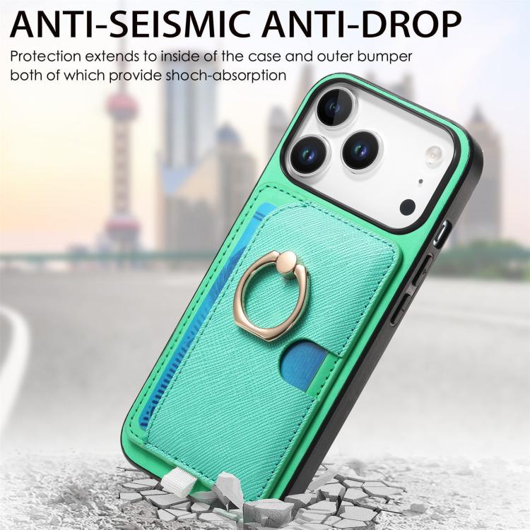 For iPhone 17 Pro Max Retro Cross Leather Ring Side Insert Card Bag MagSafe Phone Case(Green) - iPhone 17 Pro Max Cases by buy2fix | Online Shopping UK | buy2fix