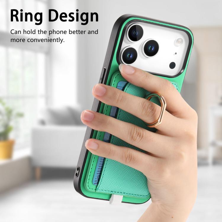 For iPhone 17 Pro Max Retro Cross Leather Ring Side Insert Card Bag MagSafe Phone Case(Green) - iPhone 17 Pro Max Cases by buy2fix | Online Shopping UK | buy2fix