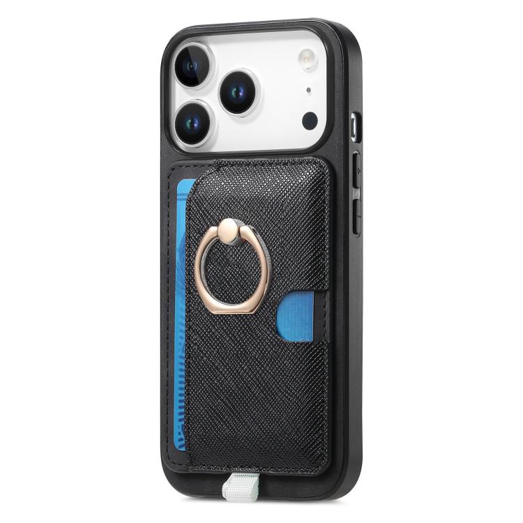 For iPhone 17 Pro Max Retro Cross Leather Ring Side Insert Card Bag MagSafe Phone Case(Black) - iPhone 17 Pro Max Cases by buy2fix | Online Shopping UK | buy2fix