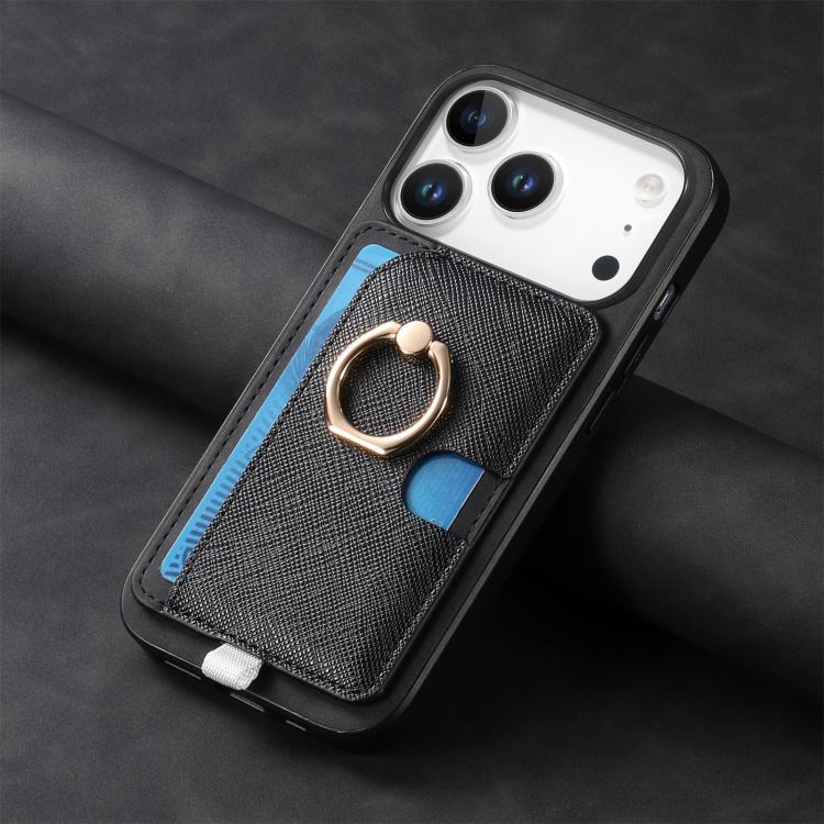 For iPhone 17 Pro Max Retro Cross Leather Ring Side Insert Card Bag MagSafe Phone Case(Black) - iPhone 17 Pro Max Cases by buy2fix | Online Shopping UK | buy2fix
